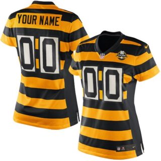 Nike NFL Pittsburgh Steelers Throwback Customized 80th Elite Gold Black Alternate Women's Jersey