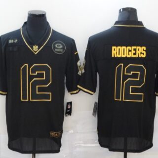 Nike Packers 12 Aaron Rodgers Black Gold 2020 Salute To Service Limited Jersey