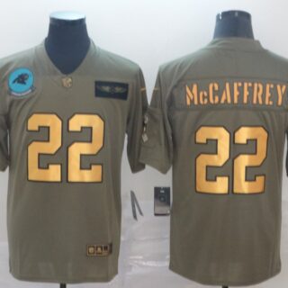 Nike Panthers 22 Christian McCaffrey 2019 Olive Gold Salute To Service Limited Jersey