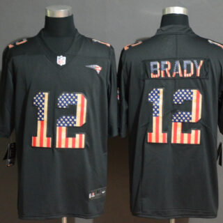 Nike Patriots 12 Tom Brady 2019 Black Salute To Service USA Flag Fashion Limited Jersey