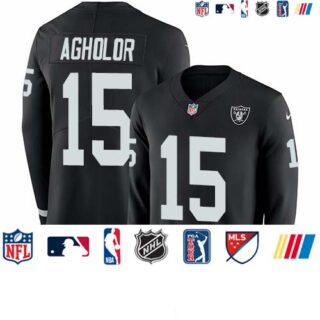 Nike Raiders #15 Nelson Agholor Black Team Color Men's Stitched NFL Limited Therma Long Sleeve Jersey