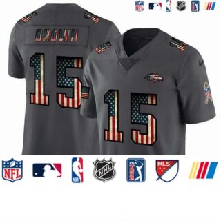 Nike Ravens 15 Marquise Brown 2019 Salute To Service USA Flag Fashion Limited Jersey