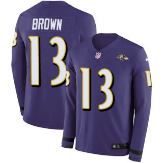 Nike Ravens #13 John Brown Purple Team Color Men's Stitched NFL Limited Therma Long Sleeve Jersey