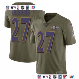 Nike Ravens #27 J.K. Dobbins Olive Men's Stitched NFL Limited 2017 Salute To Service Jersey