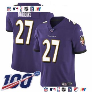 Nike Ravens #27 J.K. Dobbins Purple Team Color Men's Stitched NFL 100th Season Vapor Untouchable Limited Jersey