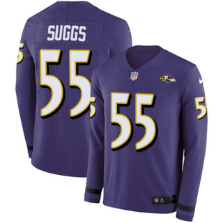 Nike Ravens #55 Terrell Suggs Purple Team Color Men's Stitched NFL Limited Therma Long Sleeve Jersey