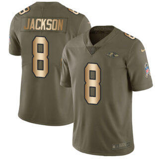 Nike Ravens #8 Lamar Jackson Olive Gold Youth Stitched NFL Limited 2017 Salute to Service Jersey