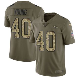 Nike Ravens 40 Kenny Young Olive Camo Salute To Service Limited Jersey