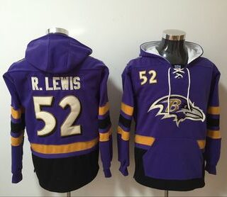 Nike Ravens 52 Ray Lewis Purple All Stitched Hooded Sweatshirt