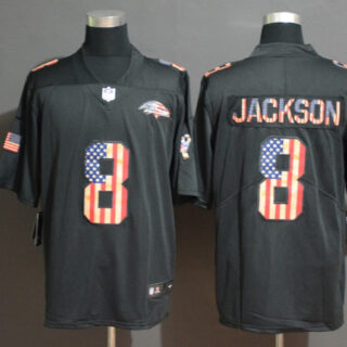Nike Ravens 8 Lamar Jackson 2019 Black Salute To Service USA Flag Fashion Limited Jersey
