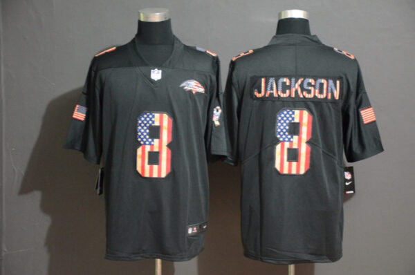 Nike Ravens 8 Lamar Jackson 2019 Black Salute To Service USA Flag Fashion Limited Jersey