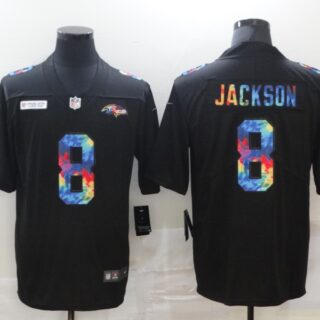 Nike Ravens 8 Lamar Jackson Black Vapor Untouchable Rainbow Limited Jersey