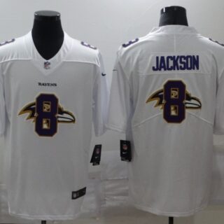 Nike Ravens 8 Lamar Jackson White Shadow Logo Limited Jersey
