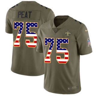 Nike Saints #75 Andrus Peat Olive USA Flag Men's Stitched NFL Limited 2017 Salute To Service Jersey