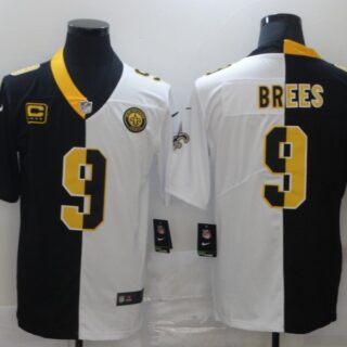 Nike Saints 9 Drew Brees Black And White Split C Patch Vapor Untouchable Limited Jersey