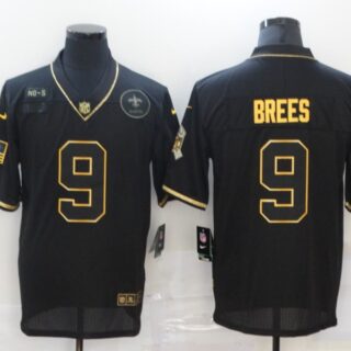 Nike Saints 9 Drew Brees Black Gold 2020 Salute To Service Limited Jersey