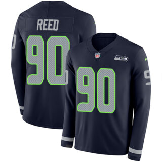 Nike Seahawks #90 Jarran Reed Steel Blue Team Color Men's Stitched NFL Limited Therma Long Sleeve Jersey