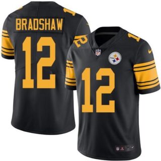 Nike Steelers 12 Terry Bradshaw Black Color Rush Limited Jersey