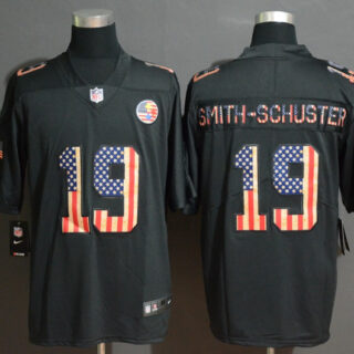 Nike Steelers 19 JuJu Smith-Schuster 2019 Black Salute To Service USA Flag Fashion Limited Jersey
