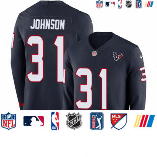Nike Texans #31 David Johnson Navy Blue Team Color Men's Stitched NFL Limited Therma Long Sleeve Jersey
