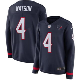 Nike Texans 4 Deshaun Watson Navy Women Therma Long Sleeve Jersey