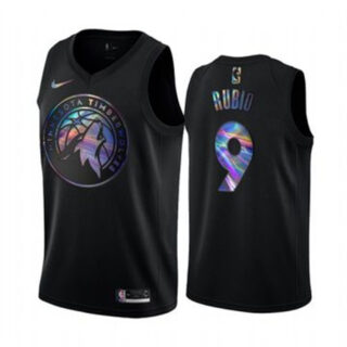 Nike Timberwolves #9 Ricky Rubio Men's Iridescent Holographic Collection NBA Jersey - Black