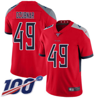 Nike Titans #49 Nick Dzubnar Red Men's Stitched NFL Limited Inverted Legend 100th Season Jersey