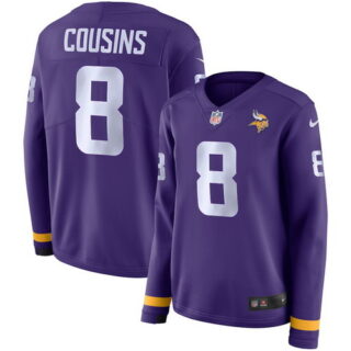 Nike Vikings 8 Kirk Cousins Purple Women Therma Long Sleeve Jersey