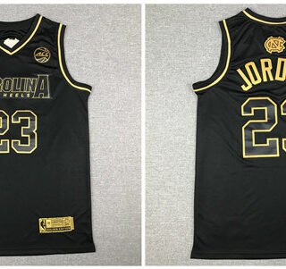 North Carolina Tar Heels 23 Michael Jordan Black Gold College Basketball Jersey_1