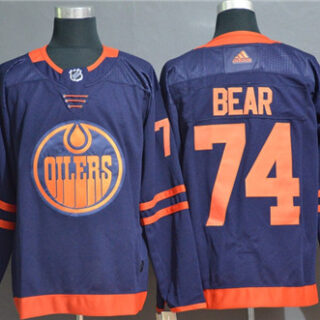 Oilers 74 Ethan Bear Navy Adidas Jersey