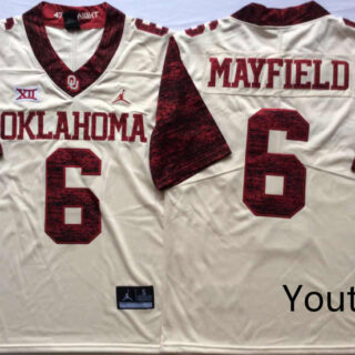 Oklahoma Sooners 6 Baker Mayfield White Youth 47 Game Winning Streak College Football Jersey