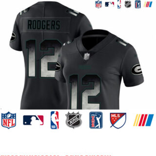 Packers #12 Aaron Rodgers Black Women's Stitched Football Vapor Untouchable Limited Smoke Fashion Jersey