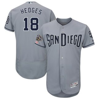 Padres 18 Austin Hedges Gray 50th Anniversary And 150th Patch FlexBase Jersey