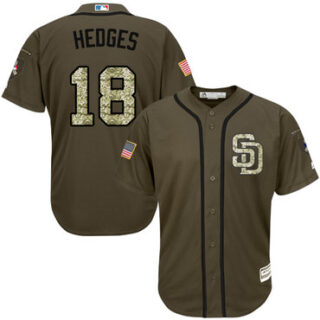 Padres #18 Austin Hedges Green Salute to Service Stitched Baseball Jersey
