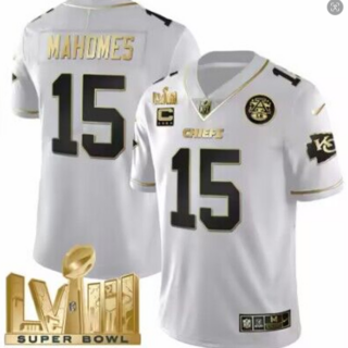 Men's Patrick Mahomes #15 Kansas City Chiefs White Super Bowl LIV Golden Edition Jersey