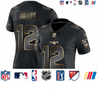 Patriots #12 Tom Brady Black Gold Women's Stitched Football Vapor Untouchable Limited Jersey