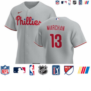 Philadelphia Phillies #13 Rafael Marchan Men's Nike Gray Road 2020 Authentic Player MLB Jersey