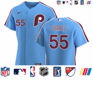 Philadelphia Phillies #55 Ranger Suarez Men's Nike Light Blue Alternate 2020 Authentic Player MLB Jersey