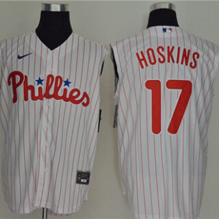 Phillies 17 Rhys Hoskins White Gold Nike Cool Base Sleeveless Jersey
