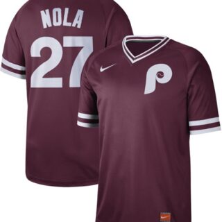 Phillies #27 Aaron Nola Maroon Authentic Cooperstown Collection Stitched Baseball Jersey