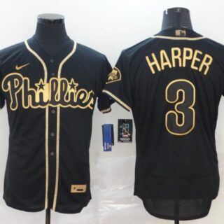 Phillies 3 Bryce Harper Black Gold 2020 Nike Cool Base Jersey