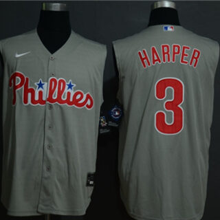 Phillies 3 Bryce Harper Gray Gold Nike Cool Base Sleeveless Jersey