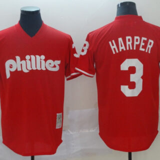 Phillies 3 Bryce Harper Red Throwback Jersey