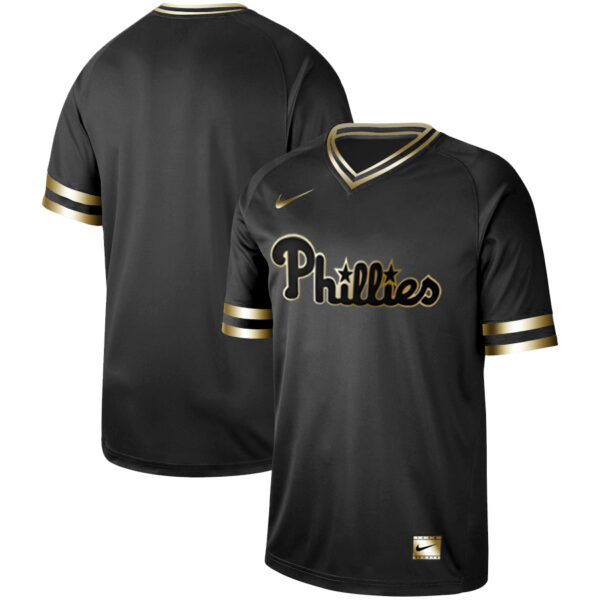 Phillies Blank Black Gold Nike Cooperstown Collection Legend V Neck Jersey