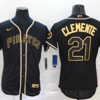 Pirates 21 Roberto Clemente Black Gold 2020 Nike Flexbase Jersey