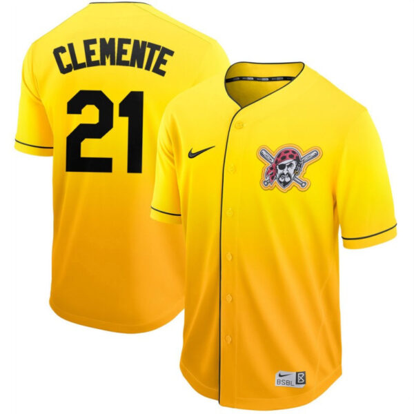 Pirates 21 Roberto Clemente Yellow Drift Fashion Jersey