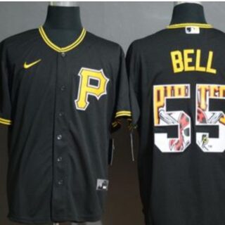 Pirates 55 Josh Bell Black Logo in Number Cool Base Jersey