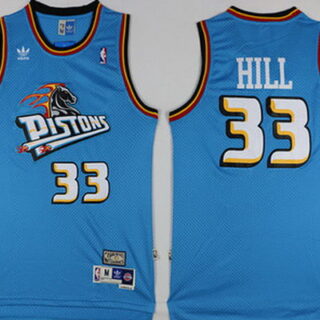 Pistons 33 Grant Hill Blue Hardwood Classics Jersey