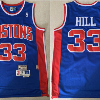 Pistons 33 Grant Hill Blue Mesh Hardwood Classics Jersey