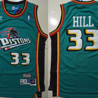 Pistons 33 Grant Hill Green Hardwood Classics Jersey